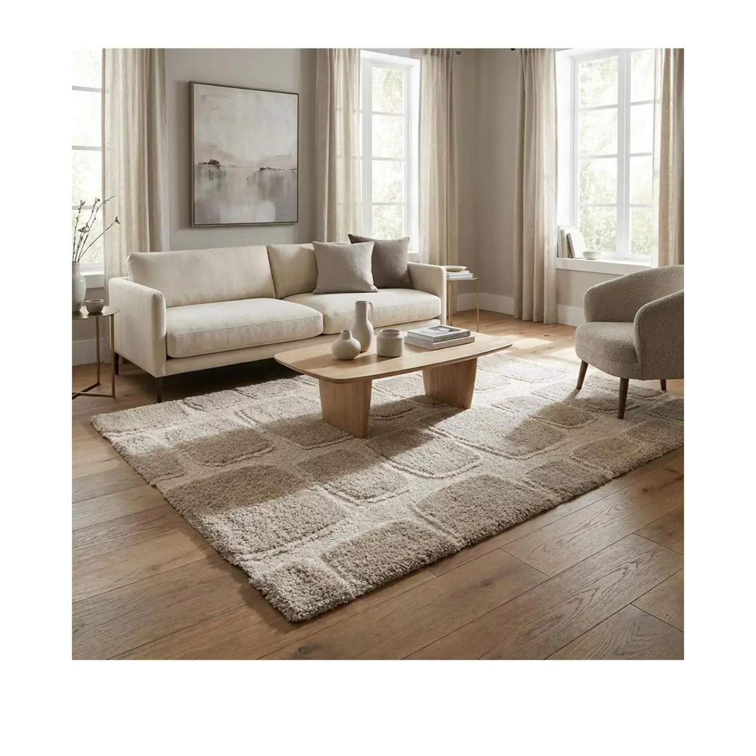 EMBER Alfombra infantil shaggy escandinava Crema y Beige, varias medidas disponibles.