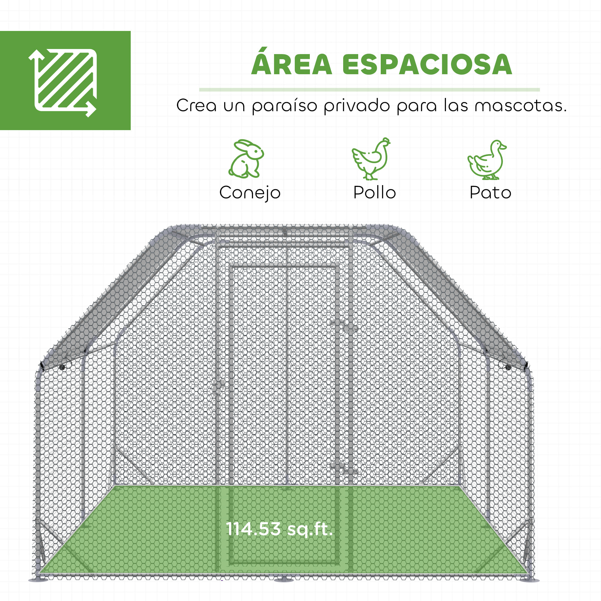 Gallinero para Exterior Grande, 2,8x3,8x1,95 m, Gallinero de Acero Galvanizado con 2 Habitaciones, Cubierta de Tela Oxford, Anti-UV e Impermeable, Jaula para 10-12 Gallinas y Conejos, Plata