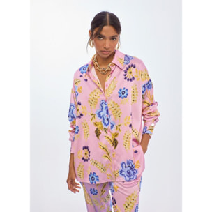 Jogger in raso con stampa floreale