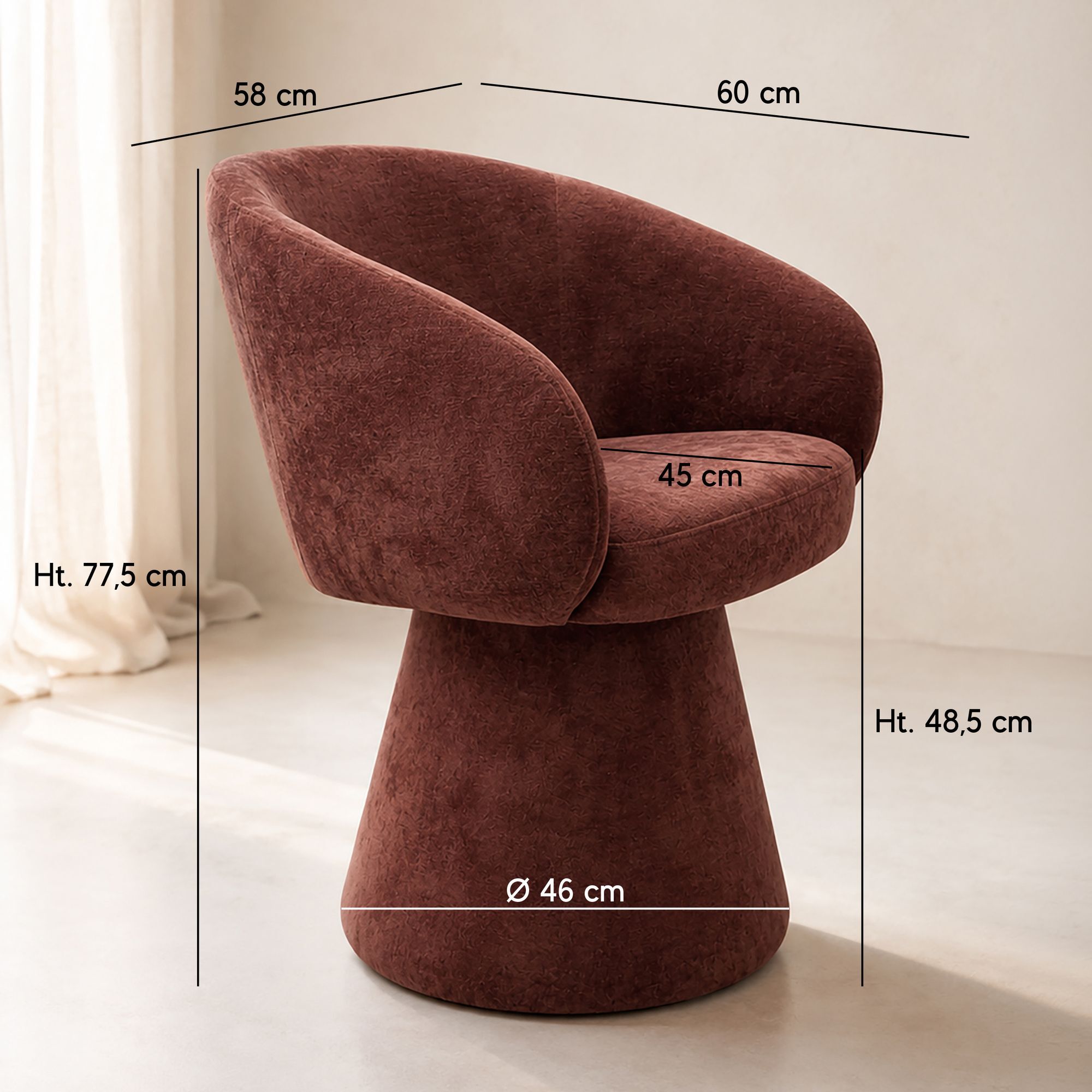 Fauteuil de table pivotant en velours cherry ALBA