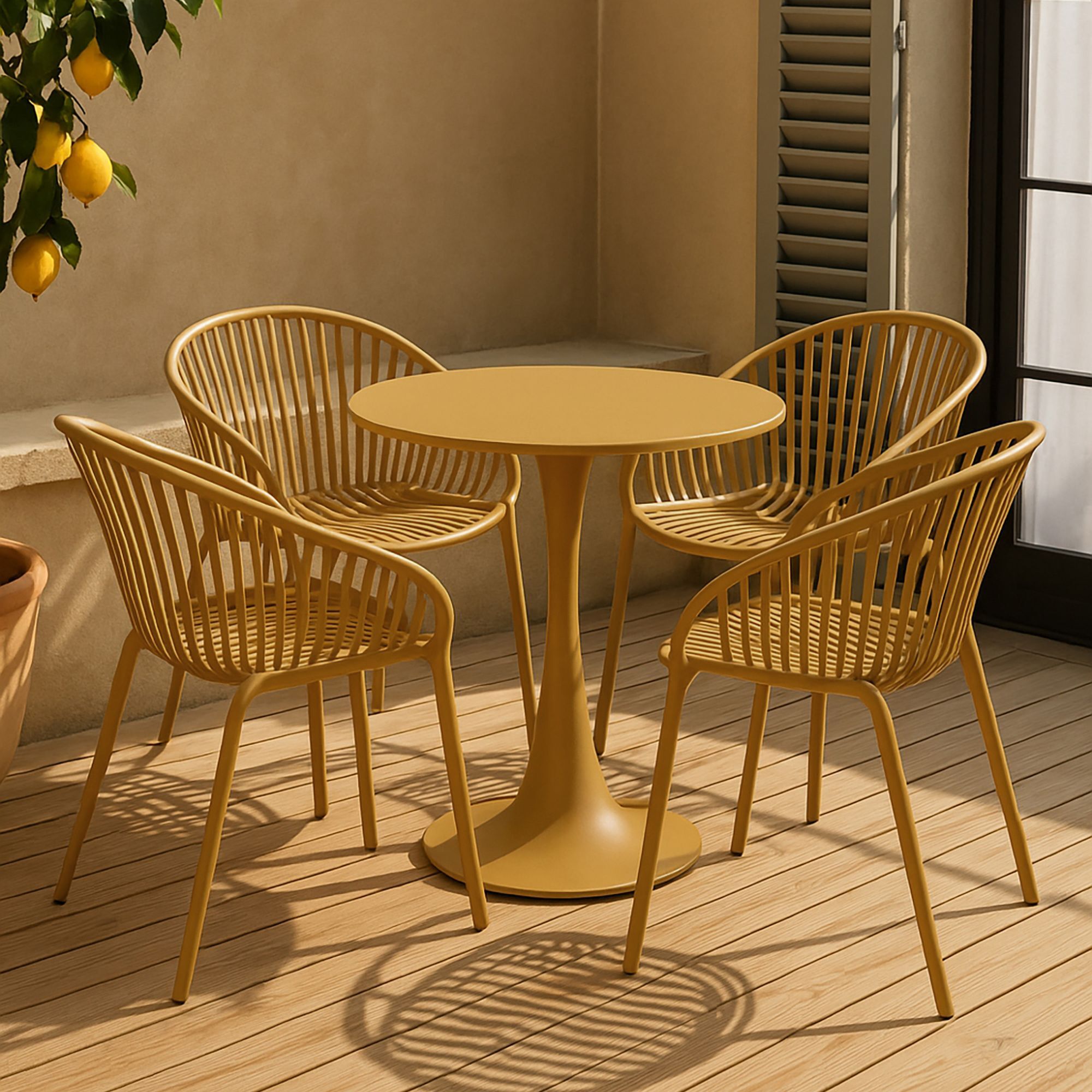 Ensemble de jardin et 4 fauteuils en polypropylène ocre CALYPSO
