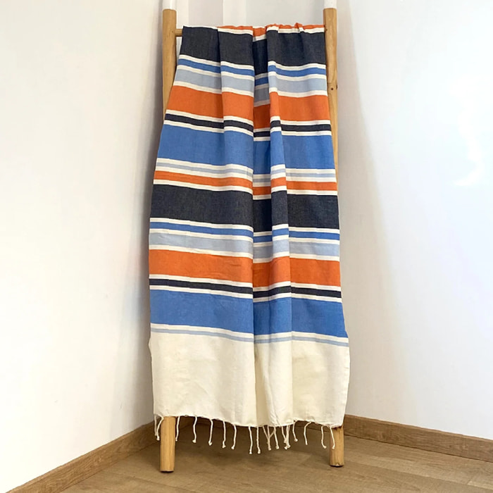 Fouta plate traditionnelle - Helios Bleu - 100x200cm - 190g/m²