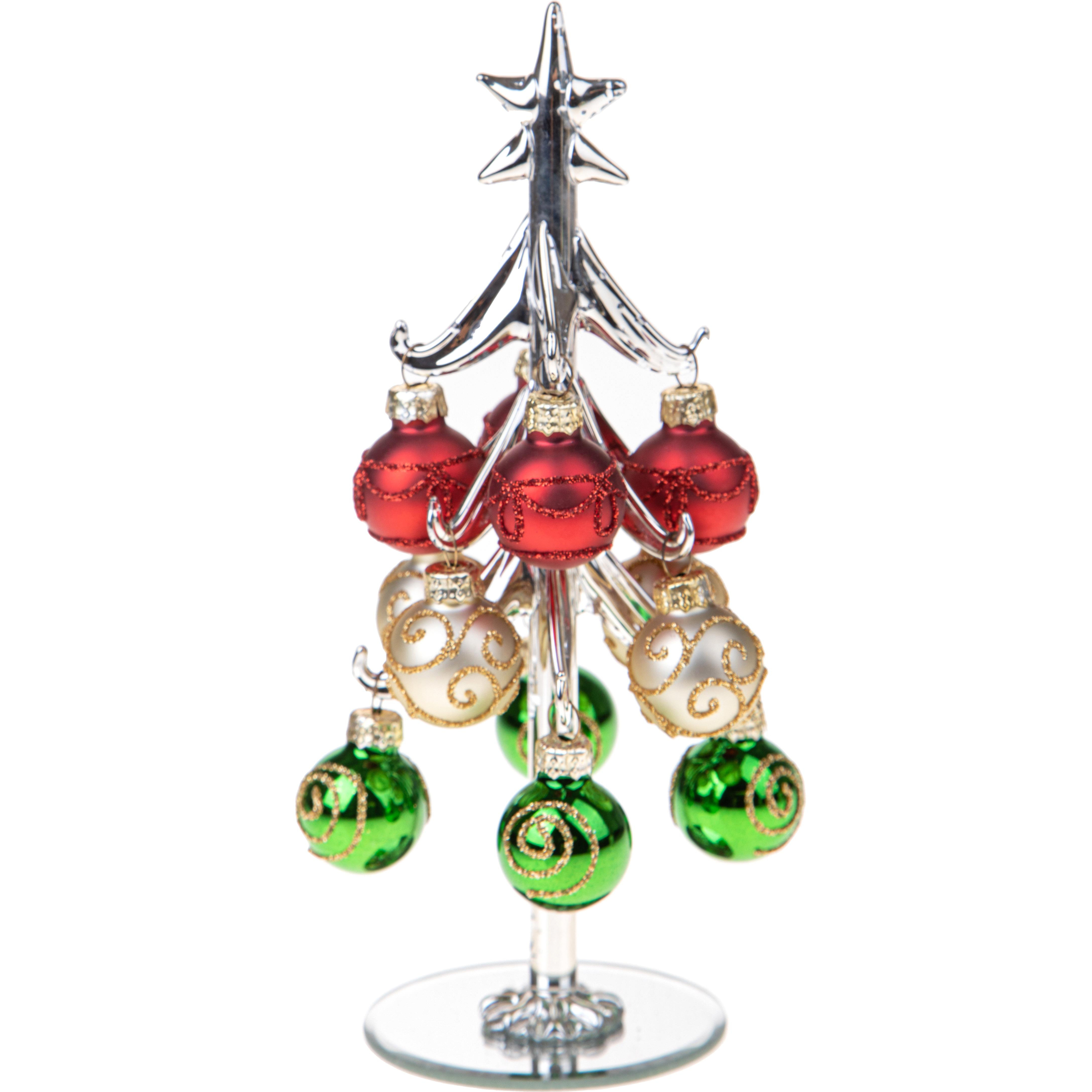 Albero Con Ornamenti In Vetro. Altezza 21 Cm - Pezzi 1 - 9X21X9cm - Colore: Verde - Bianchi Dino