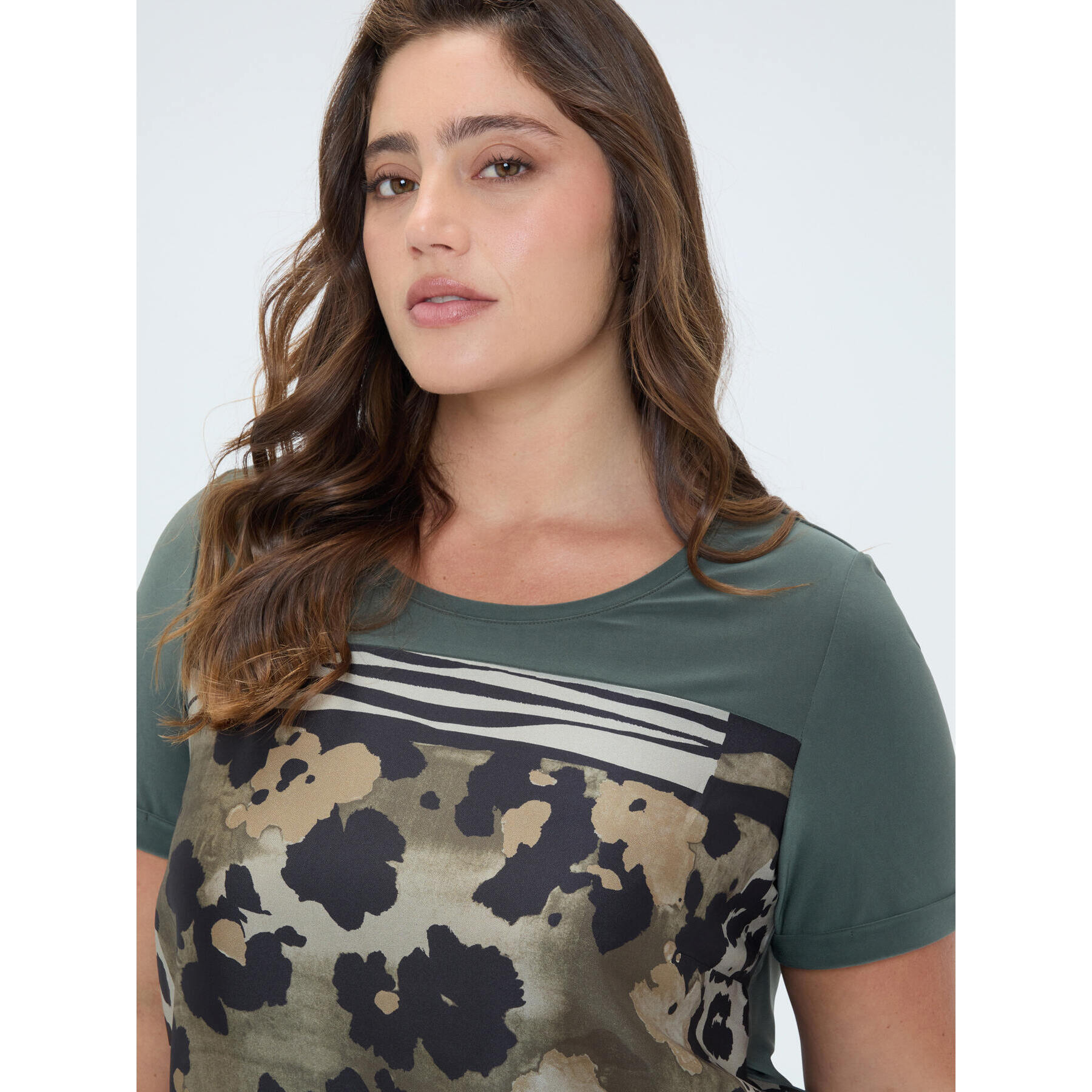Fiorella Rubino - Camiseta bimatérica con estampado - Verde militare