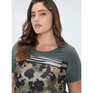 Fiorella Rubino - Camiseta bimatérica con estampado - Verde militare