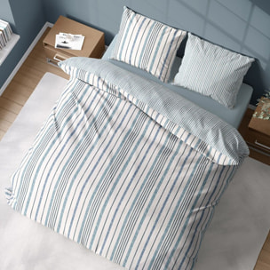 Parure housse de couette imprimé 100% coton - calanque - blanc