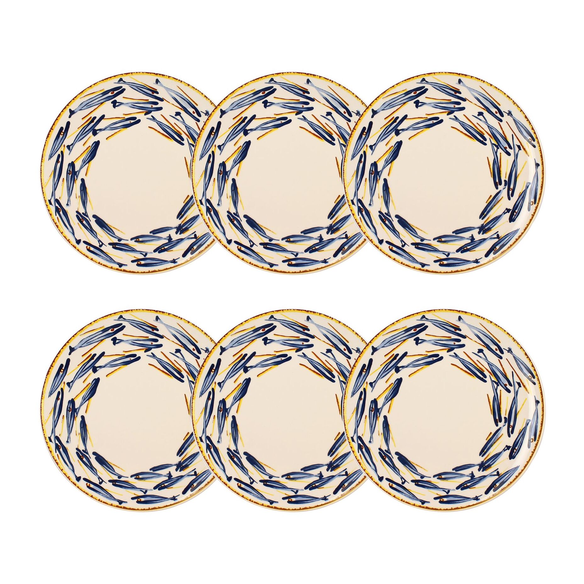 Lot de 6 assiettes plates 26cm en porcelaine à imprimé poisson MARIUS