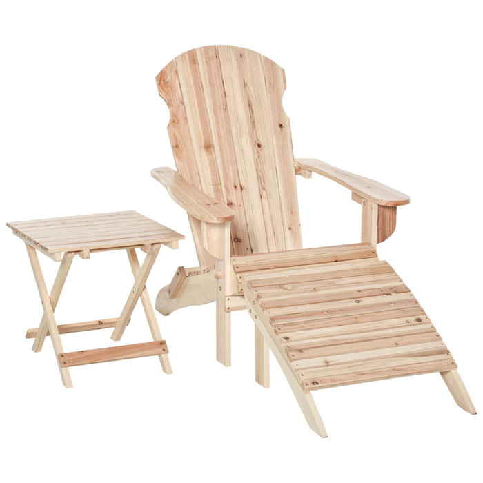 Fauteuil de jardin Adirondack pliable avec repose-pied et table basse bois sapin traité naturel