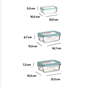 3 petites boîtes rect de conservation verre ClipEat