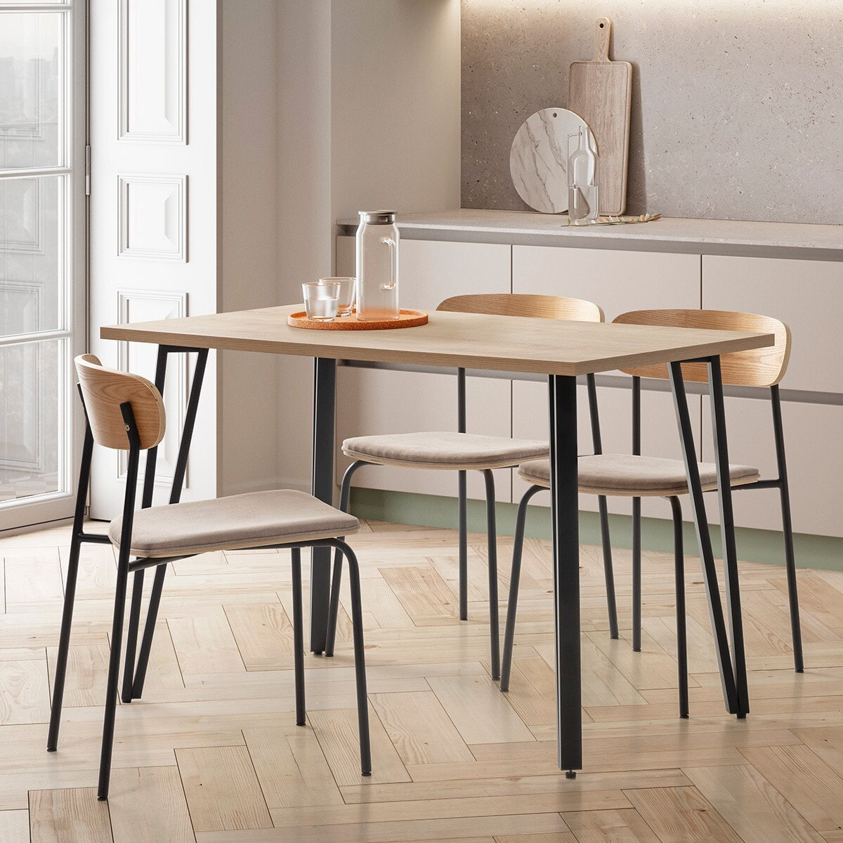 Lot de 2 chaises en tissu et effet bois - SVALA