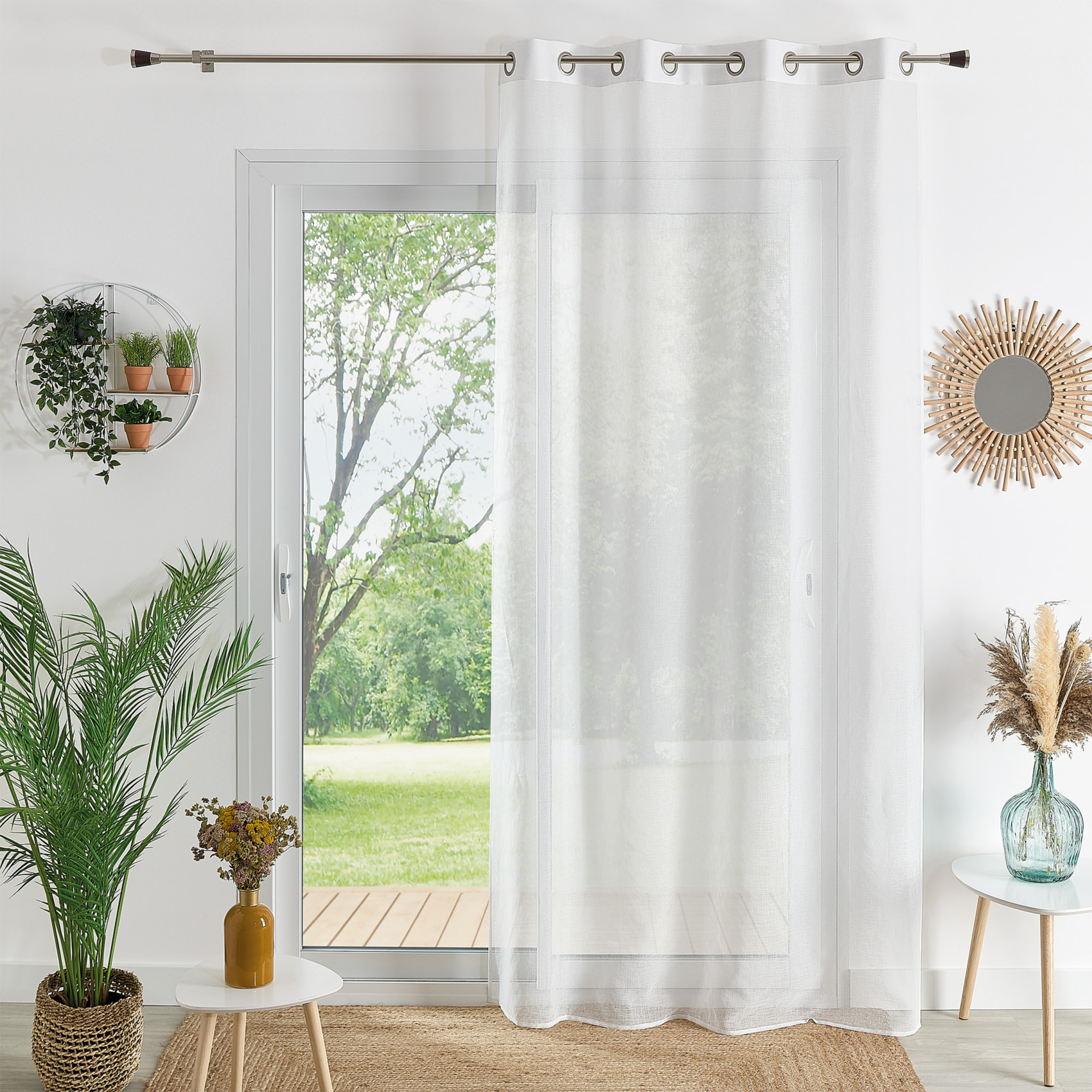 Voilage ignifugé M1 non feu à œillets - Blanc