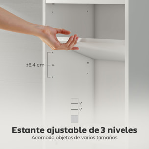 Librería de 4 Niveles, Estantería para Libros con Estantes Ajustables y Puerta, Estantería Moderna, 40x30x120 cm, para Salón, Dormitorio, Estudio, Oficina, Blanco