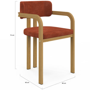 Chaises Elsa avec accoudoirs tissu chenille terracotta pieds effet bois - lot de 4