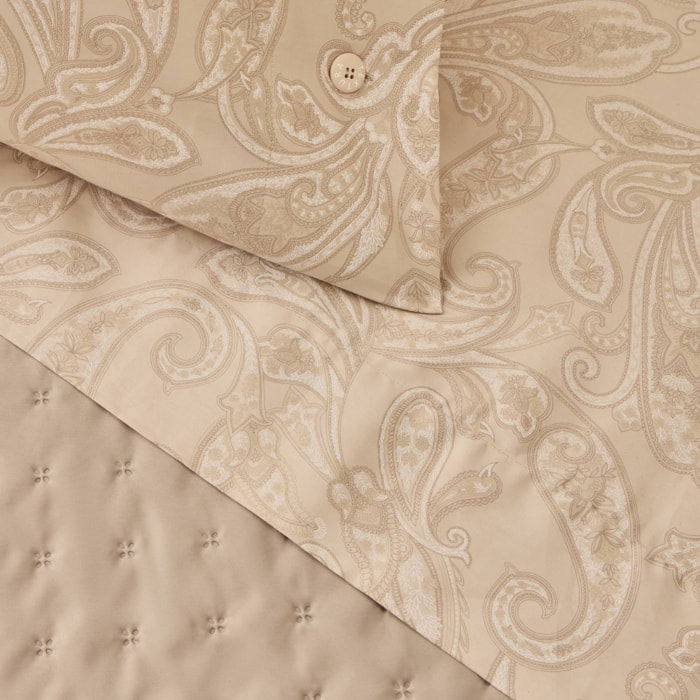 Sábana encimera algodón satén 300 hilos paisley Sentisis color marron beige 100% Algodón