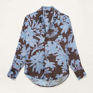 Oltre - Floral satin blouse - Light - blue