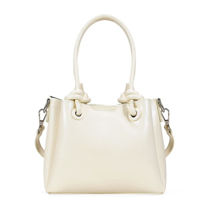 Bolso de mano beige acharolado