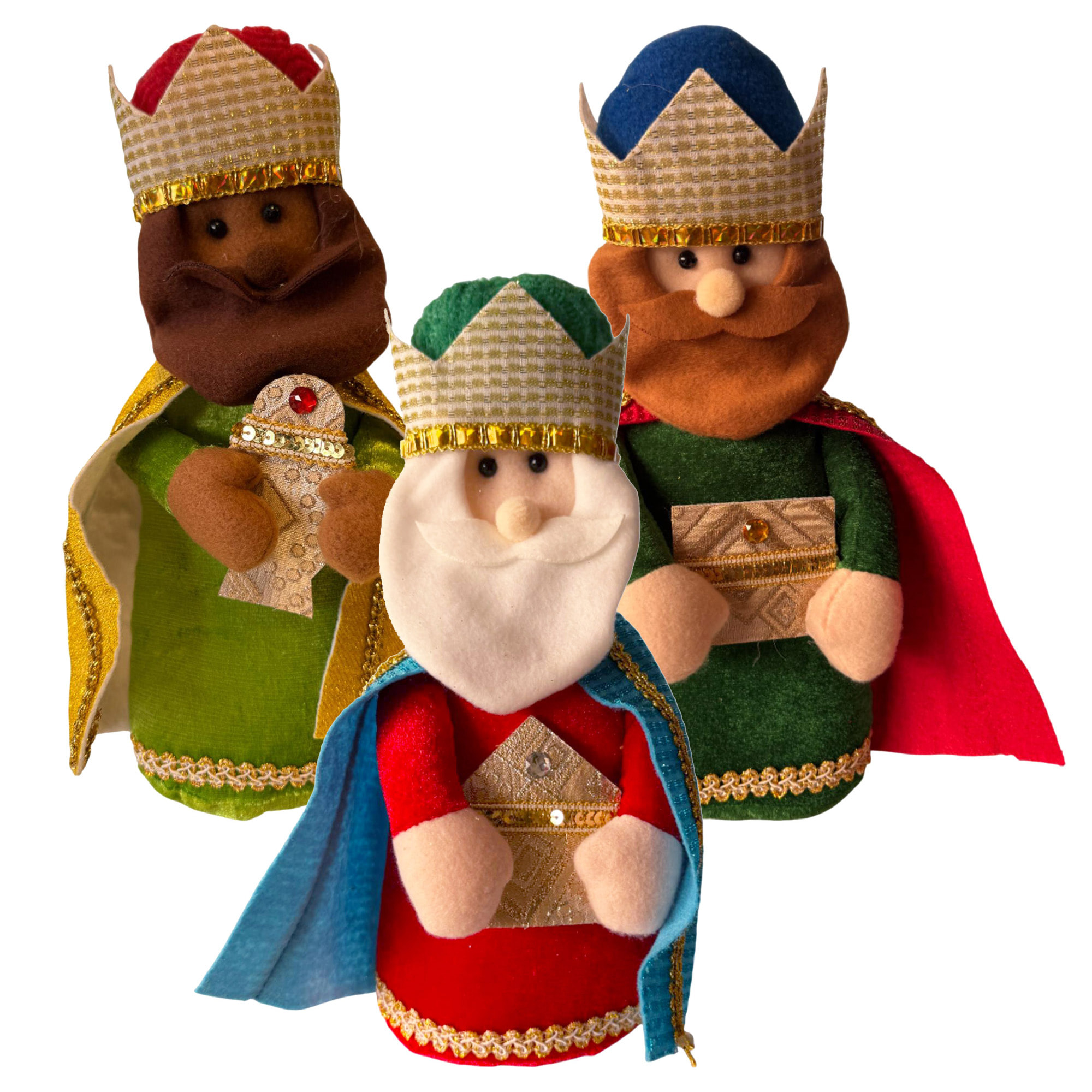 Set de los 3 reyes magos decorativos navideños de h.35cm - con base estable, figuras en poliéster