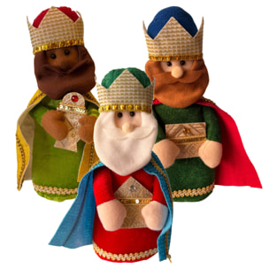 Set de los 3 reyes magos decorativos navideños de h.35cm - con base estable, figuras en poliéster