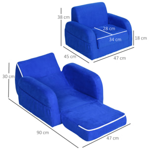 Sillón para Niños de 3 Años Sofá Transformable Diseño 2 en 1 Cama Infantil Plegable de 2 Posiciones con Reposabrazos Asiento Ancho Acolchado 47x45x38 cm Azul