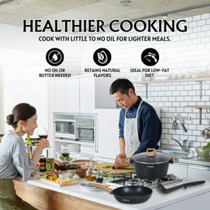 Batterie de cuisine 15 pièces avec revêtement en granit et manche en bois Noir Herzberg HGWDMRB15-BLK
