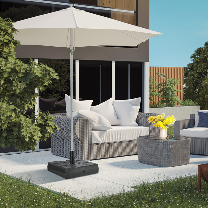Base de Sombrilla Rectangular Soporte para Parasol Rellenable de Agua 30 kg y Arena 40 kg para Poste de Paraguas de Ø32/38/48 mm para Terraza Patio Jardín 49x49x36,5 cm Negro