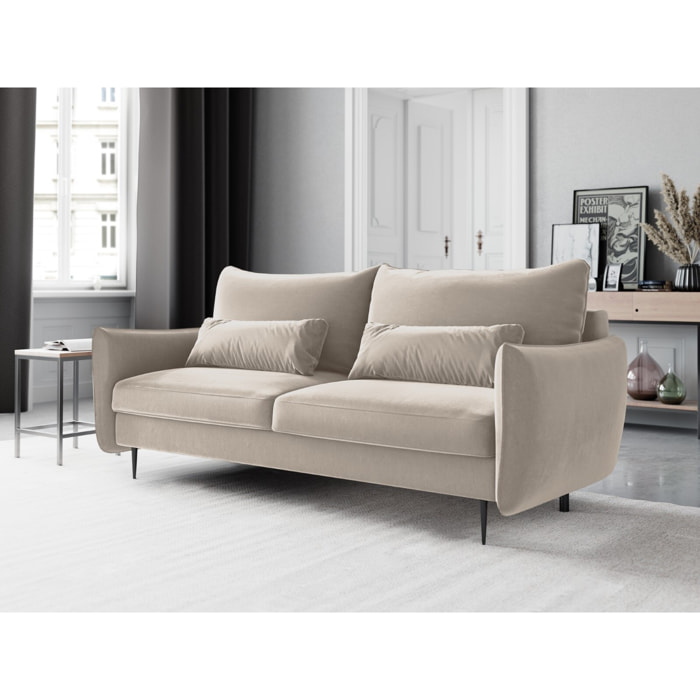 Canapé convertible avec coffre de rangement "Vermont" 3 places en velours beige clair