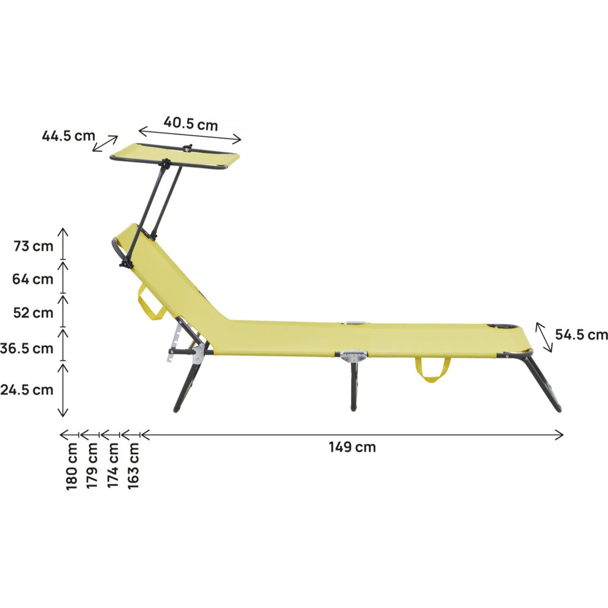 Lt de 2 bains de soleil pliable "Lazy" - Avec pare soleil - Jaune