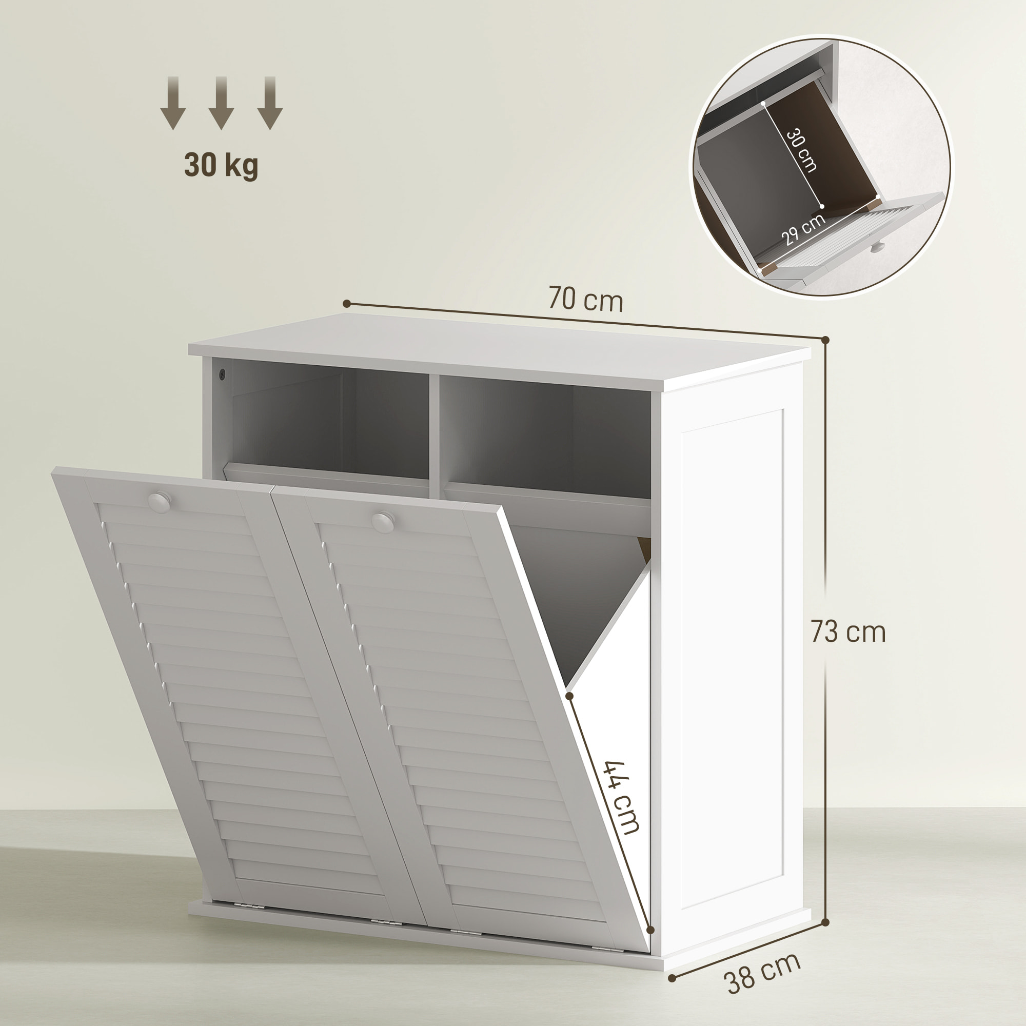 Meuble salle de bain avec paniers à linge basculants - 2 portes persiennes - blanc