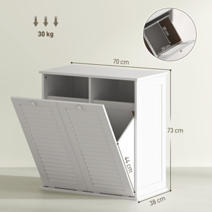 Meuble salle de bain avec paniers à linge basculants - 2 portes persiennes - blanc