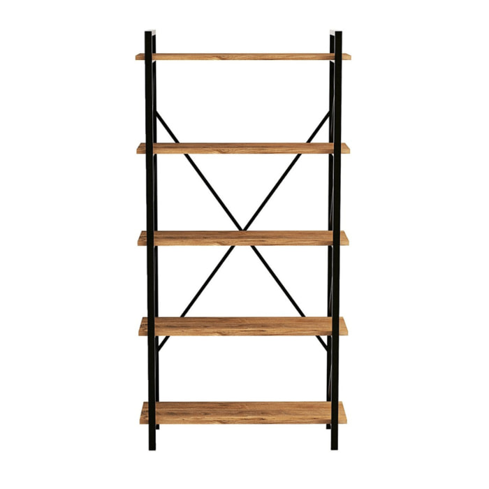 MILI - Bibliothèque design en métal - 5 étagères - bois et noir