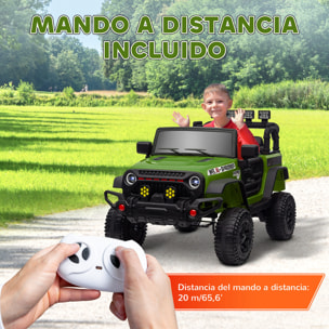 Coche Eléctrico para Niños de +3 Años Carro Eléctrico Infantil Todoterreno de Batería 12V con Mando a Distancia Bluetooth Faros LED Bocina Música Verde