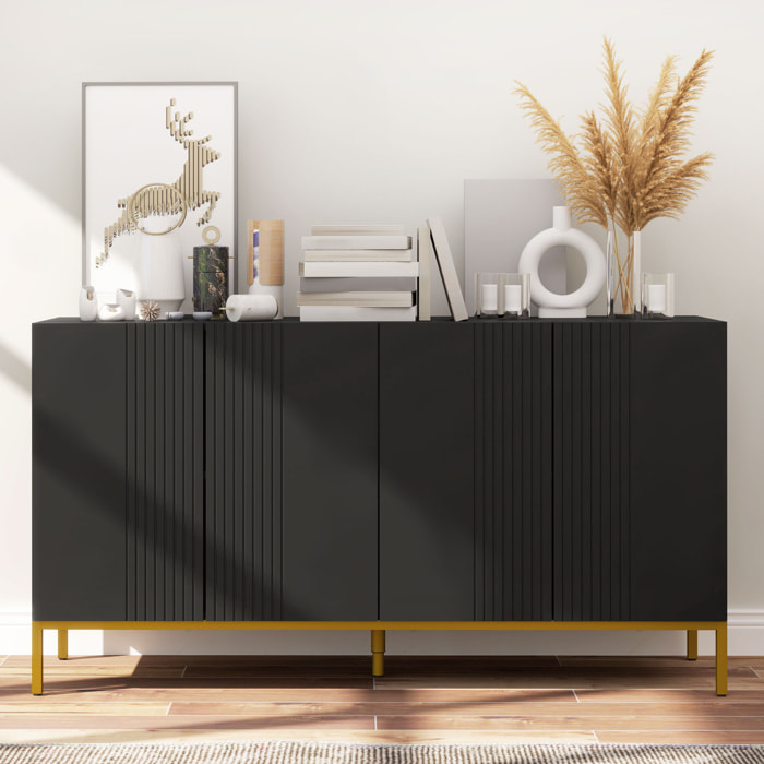 Buffet enfilade design contemporain graphique 2 portes 2 étagères acier doré noir