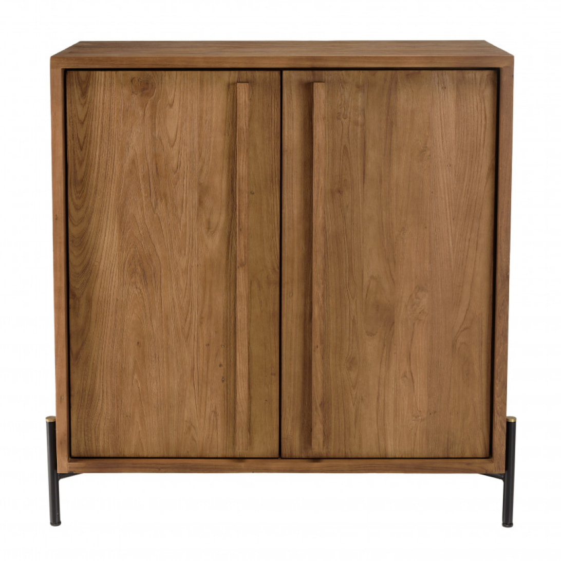 ALIDA - Buffet 2 portes en bois de teck recyclé pieds en métal noir