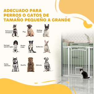 Barrera para Perros Puerta para Perros con Ancho Ajustable 76-104 cm Barrera de Seguridad para Perros con 2 Extensiones Doble Bloqueo y Puerta Pequeña para Escaleras y Puertas Blanco