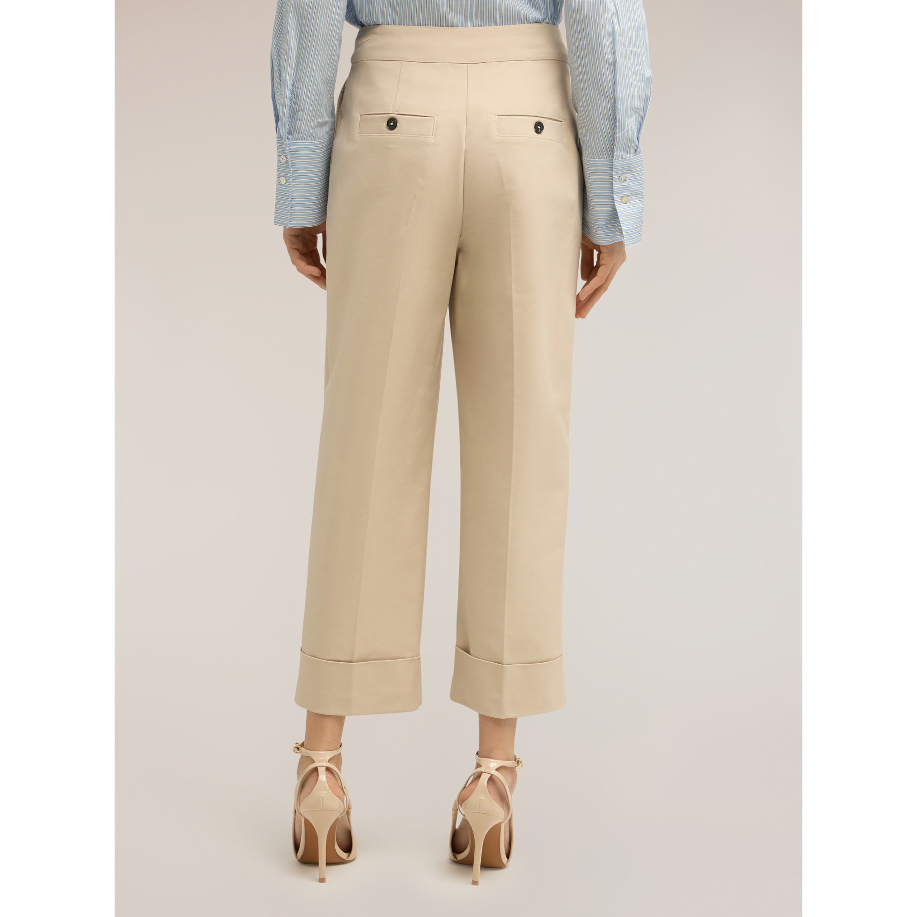 Motivi - Pantalones wide en tejido técnico mezcla de algodón - Beige