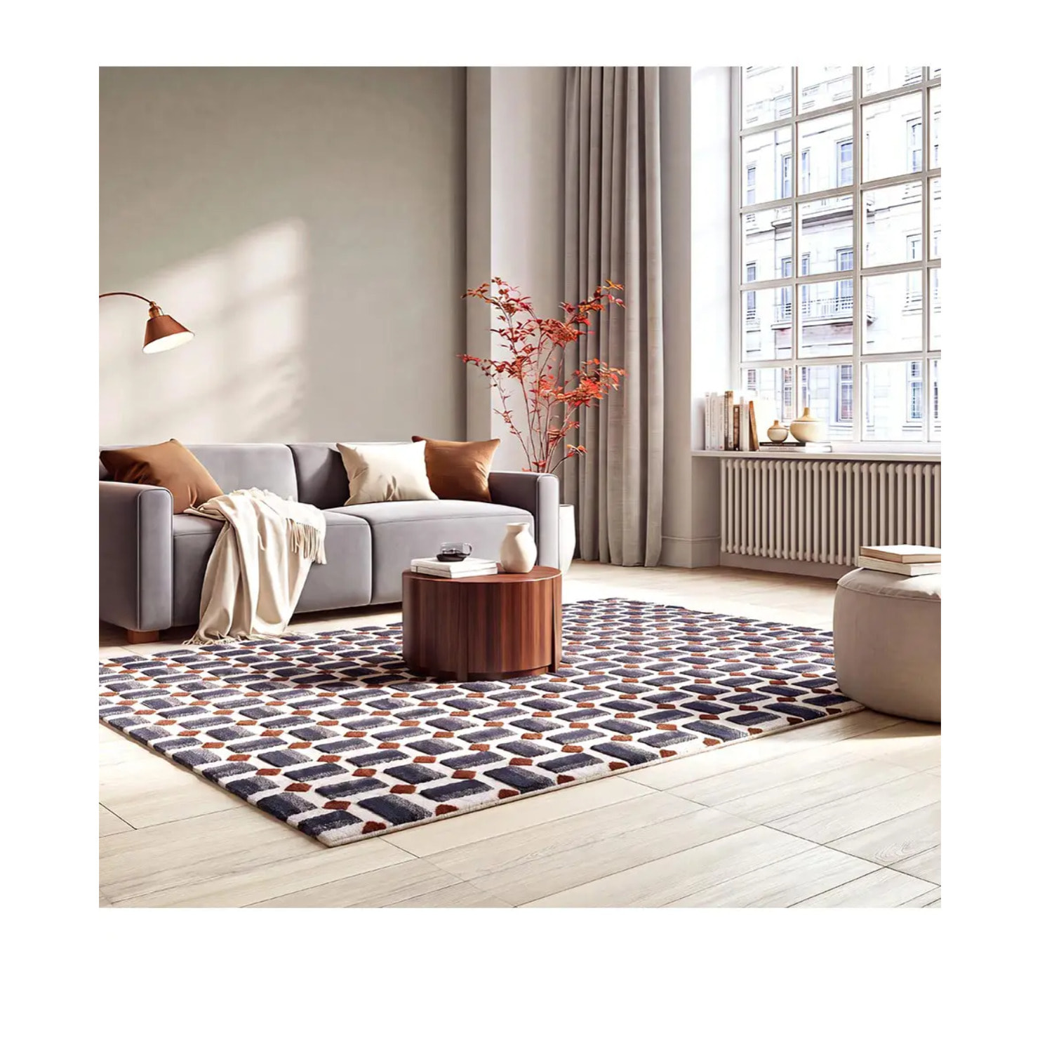 AMARA Alfombra geométrica con relieve azul, varias medidas disponibles.
