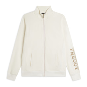 Felpa zip con collo alto e logo con perline dorate
