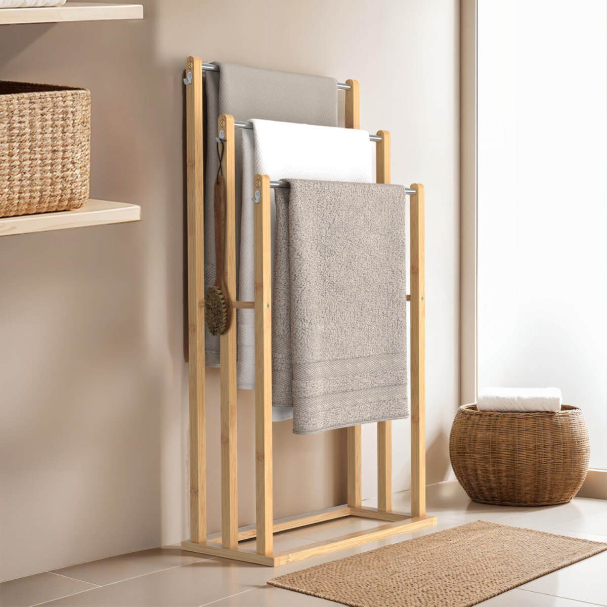 Porte serviette bambou Maya - plusieurs modèles - Bambou/Chrome