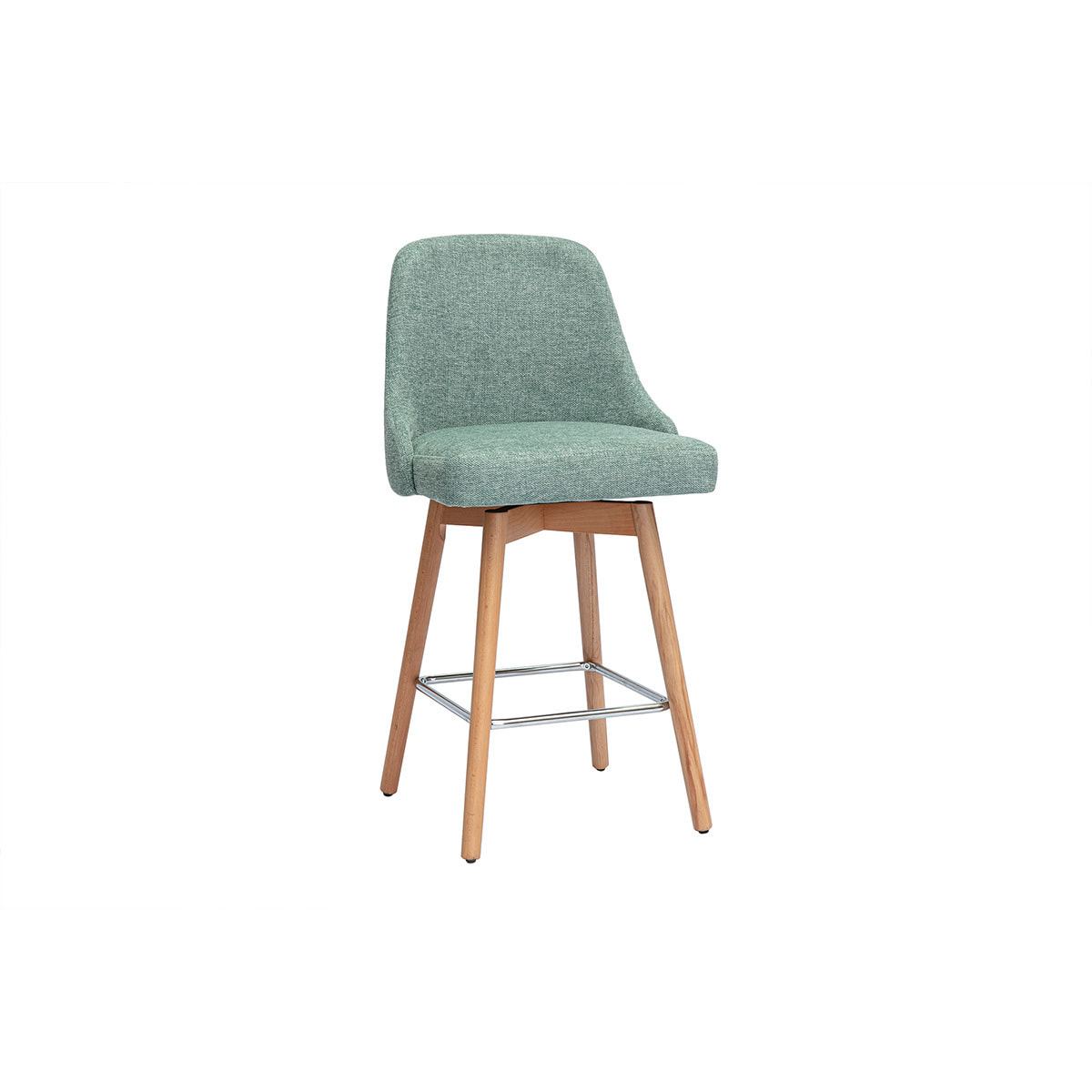 Tabourets de bar scandinaves pivotants 360° en tissu effet velours texturé vert céladon et bois hêtre massif H65 cm (lot de 2) HASTA