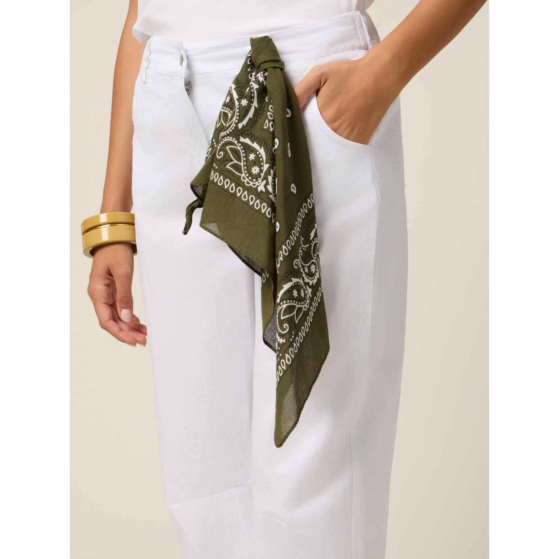 Oltre - Pantaloni barrel con bandana - Bianco