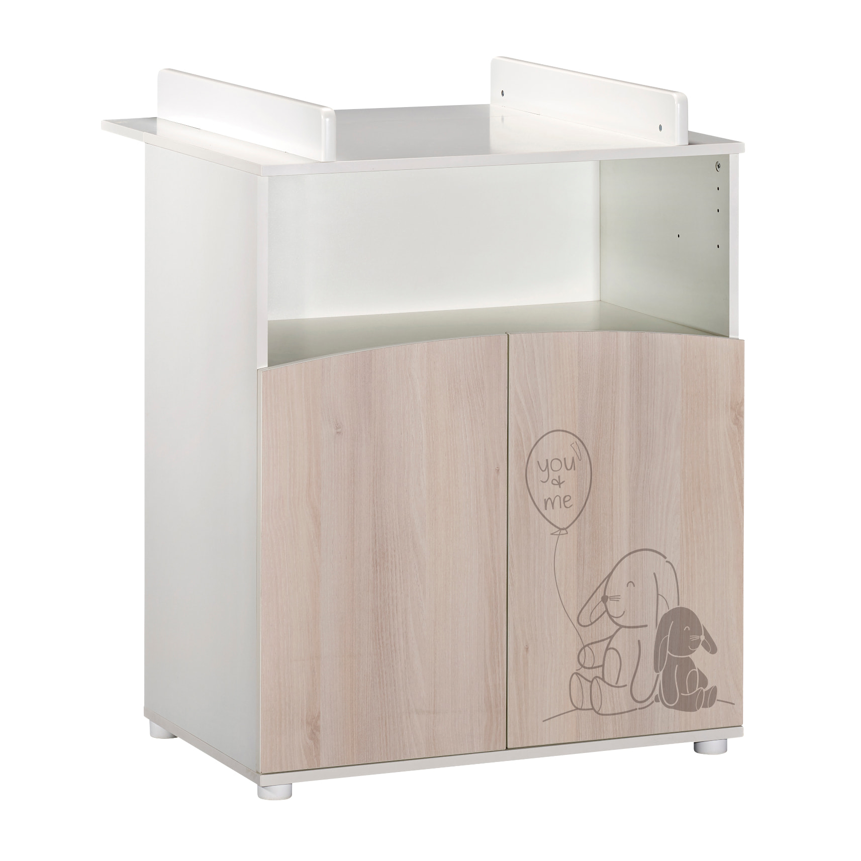 Commode à langer 2 portes et une niche décor bois