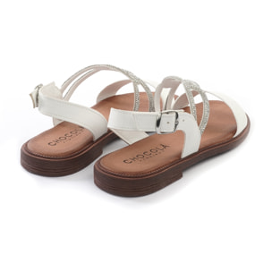 SANDALO FLAT STRASS BIANCO