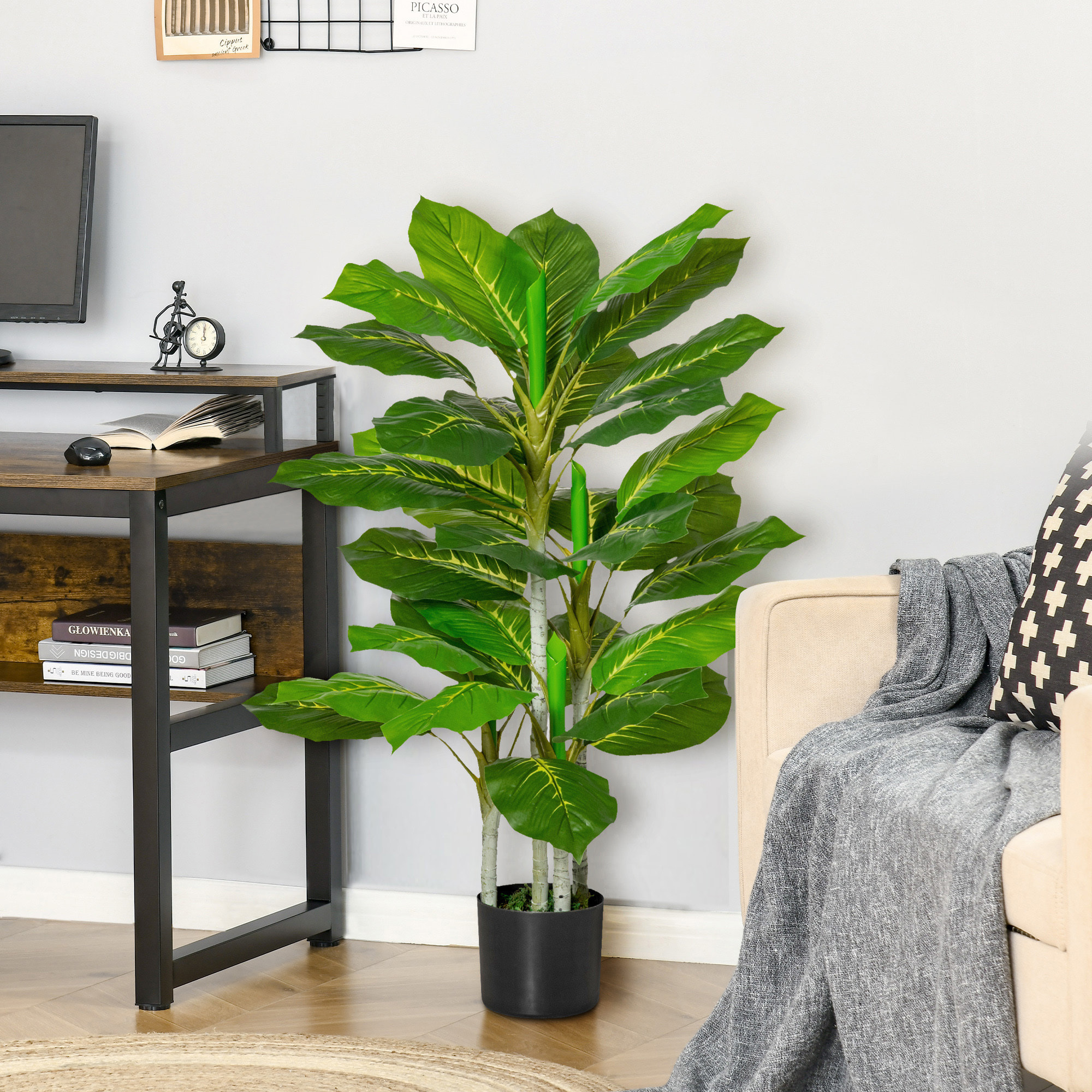 Conjunto de 2 Plantas Artificiales 95 cm Árboles Artificiales con 33 Hojas y Maceta para Interior y Exterior Decoración Salón Oficina Verde