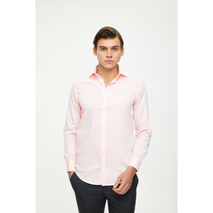 Camicia Uomo 1 Bottone Francese Slim Cotone Unito Rosa