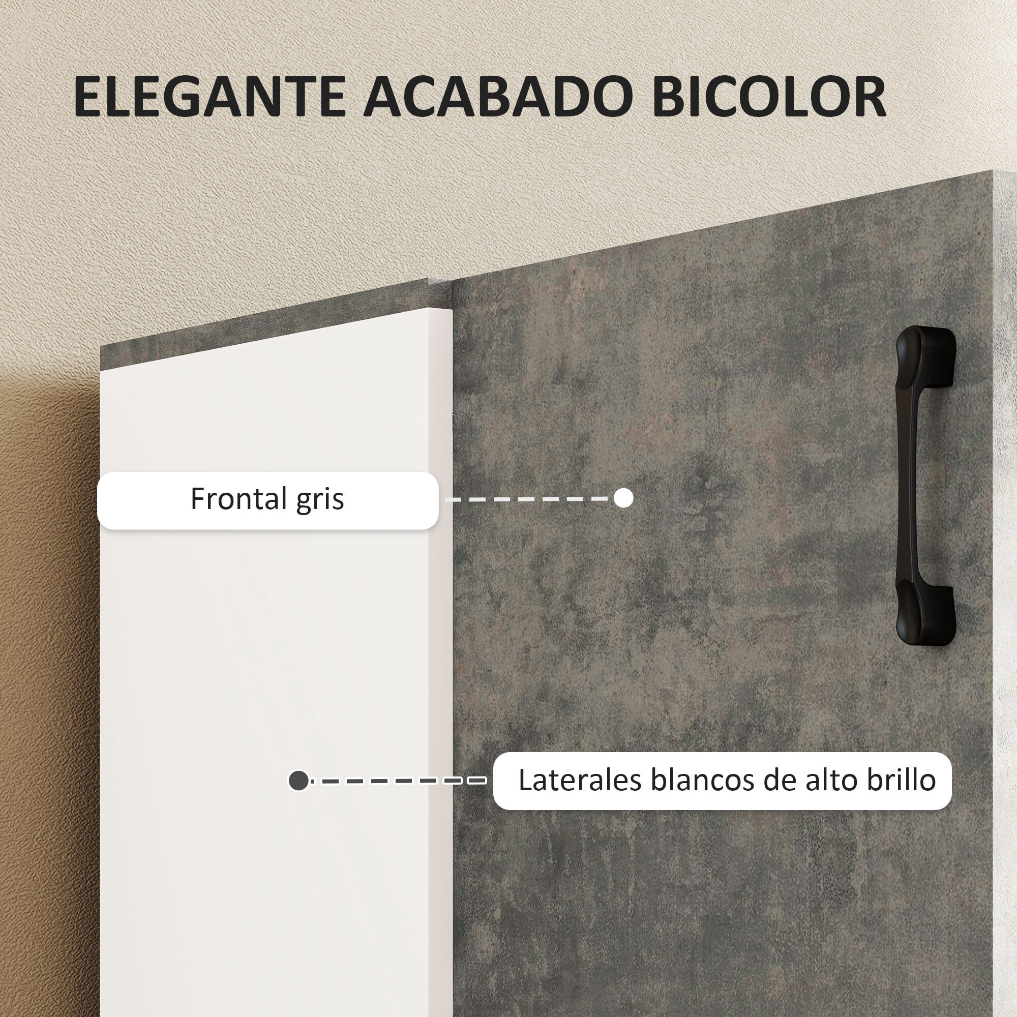 Aparador de 2 Puertas de Cierre Suave Aparador de Salón con Estante Mueble Auxiliar para Cocina Dormitorio Entrada 80x37x80 cm Gris Cemento y Blanco Brillo