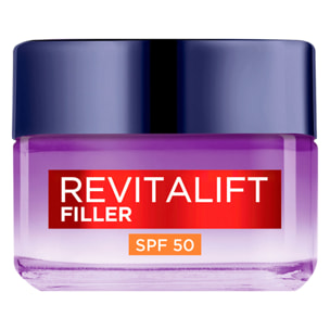 Crema Viso Anti-Rughe SPF 50 Revitalift Filler Trattamento Rivolumizzante Giorno con Acido Ialuronico - Barattolo da 50ml