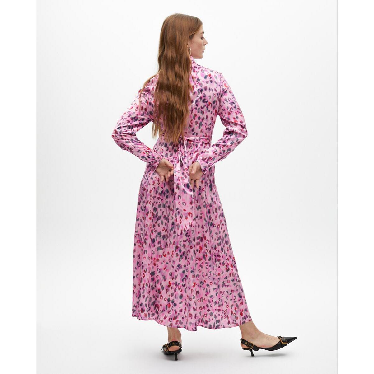 Vestito Camicia Midi con Stampa Animalier