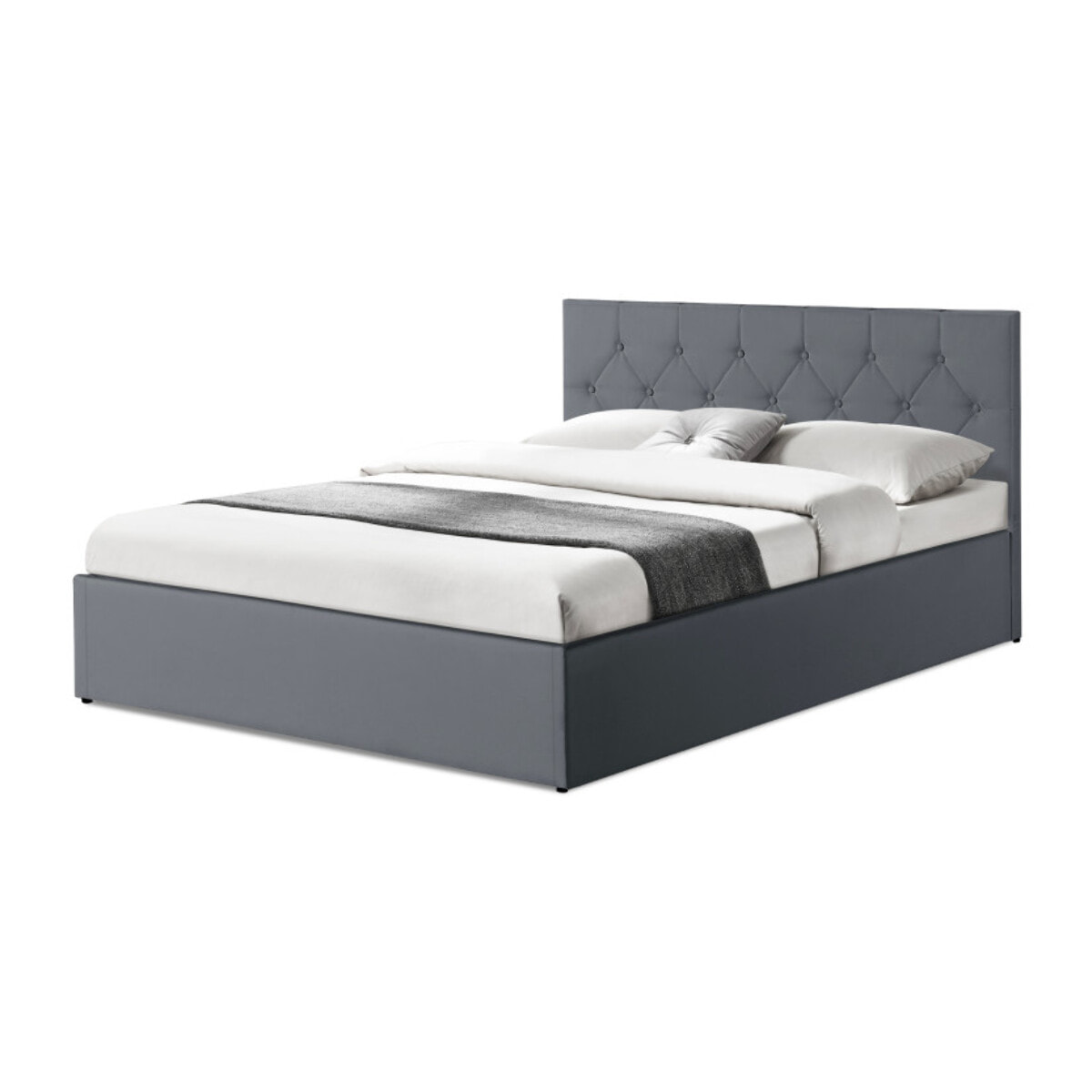Lit coffre Hannah PVC avec sommier - Gris