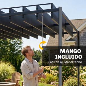 Pérgola de Jardín 3x4 m, Cenador de Jardín con Techo de Lamas Orientables, Estructura de Metal, Protección UPF50+, Pabellón para Exterior, Patio, Terraza, Gris Oscuro