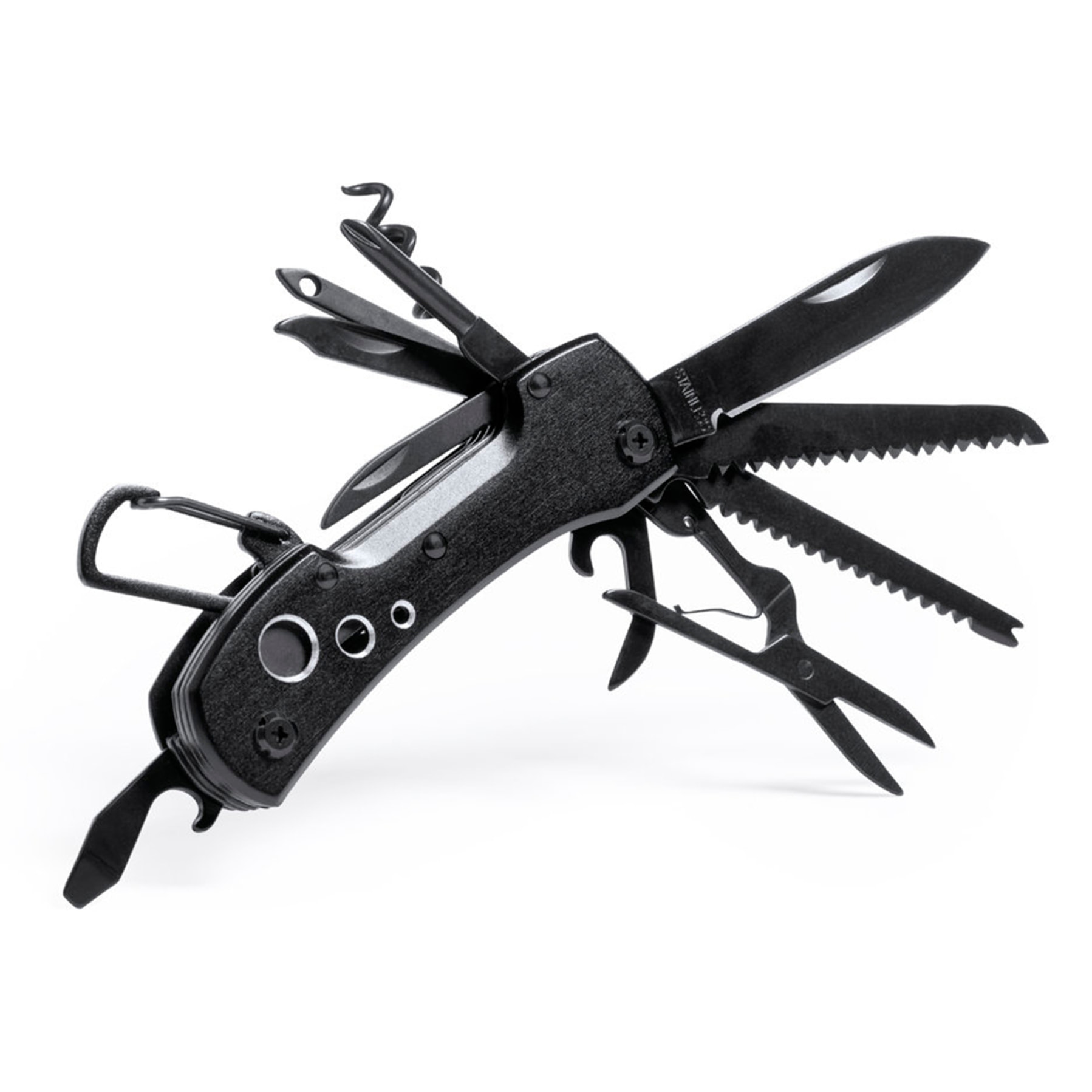 Coltello multiuso Komit con accessori in acciaio inossidabile e manico in alluminio. Con 13 funzioni.